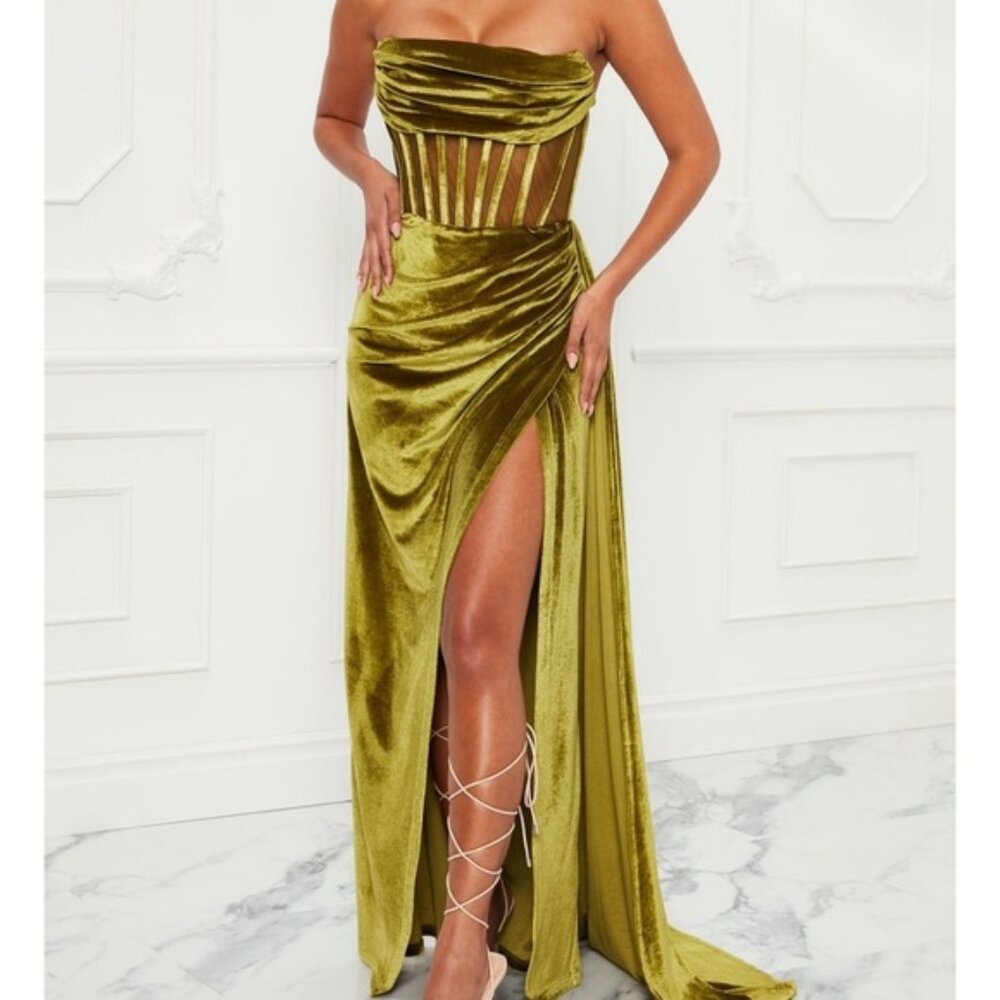 Fashion Nova Dress Green Long Slit